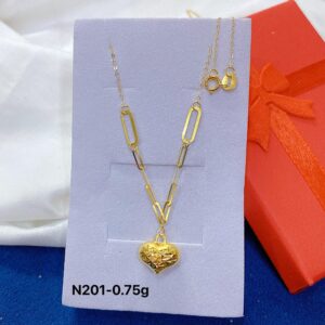N201 Diamond-cut Heart Paperclip Chain Necklace 18K Gold